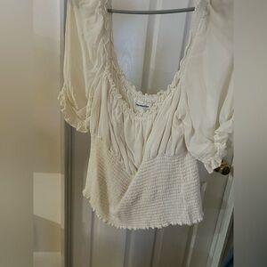 Reformation Ivory Blouse with Ruched Detail